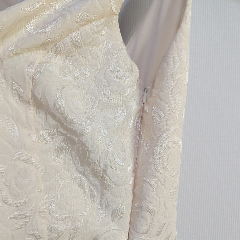 Cream Floral Jacquard V-Neck Fit & Flare‎ Cocktail Dress ID9596CH Mens Small 593 - Picture 6 of 8